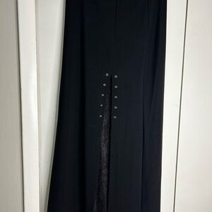 Black Maxi Skirt with Grommet-Detail Front Slit